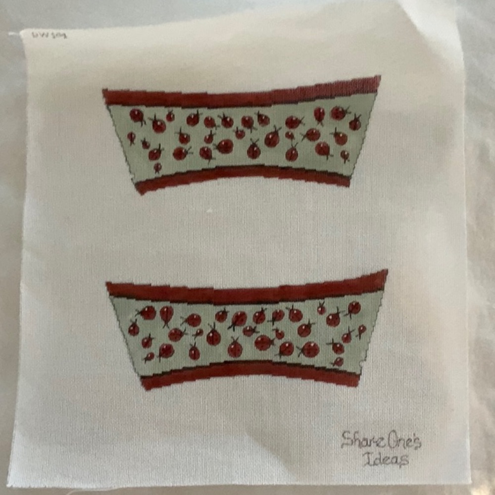 LADYBUGS!!  Needlepoint to stitch. Can be finished as shoes or two key fobs.